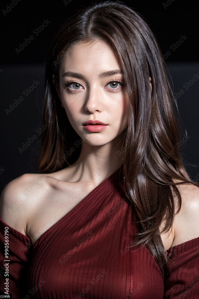 a woman with long hair and a red lip a woman with long hair and a red lip