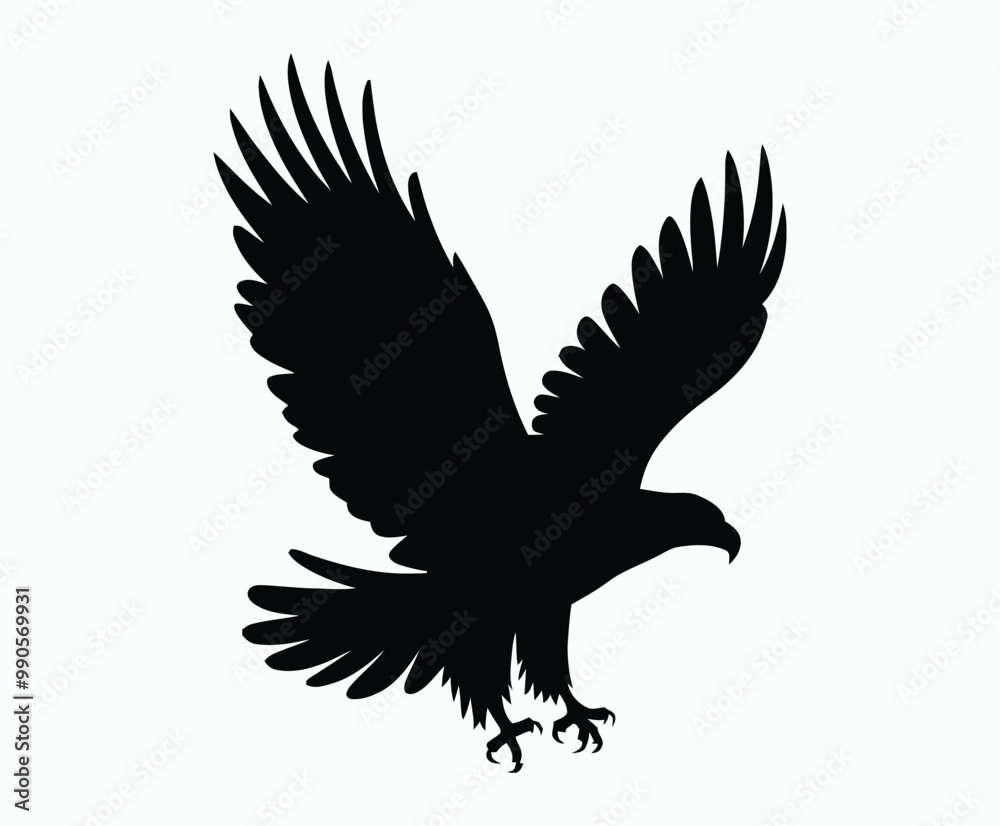 Fototapeta premium Golden eagle silhouette editable EPS vector isolated illustration template on a white background