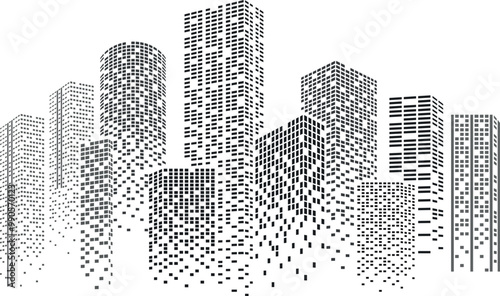 Night city buildings. Cityscape with skyscrapers silhouette. Urban landscape.