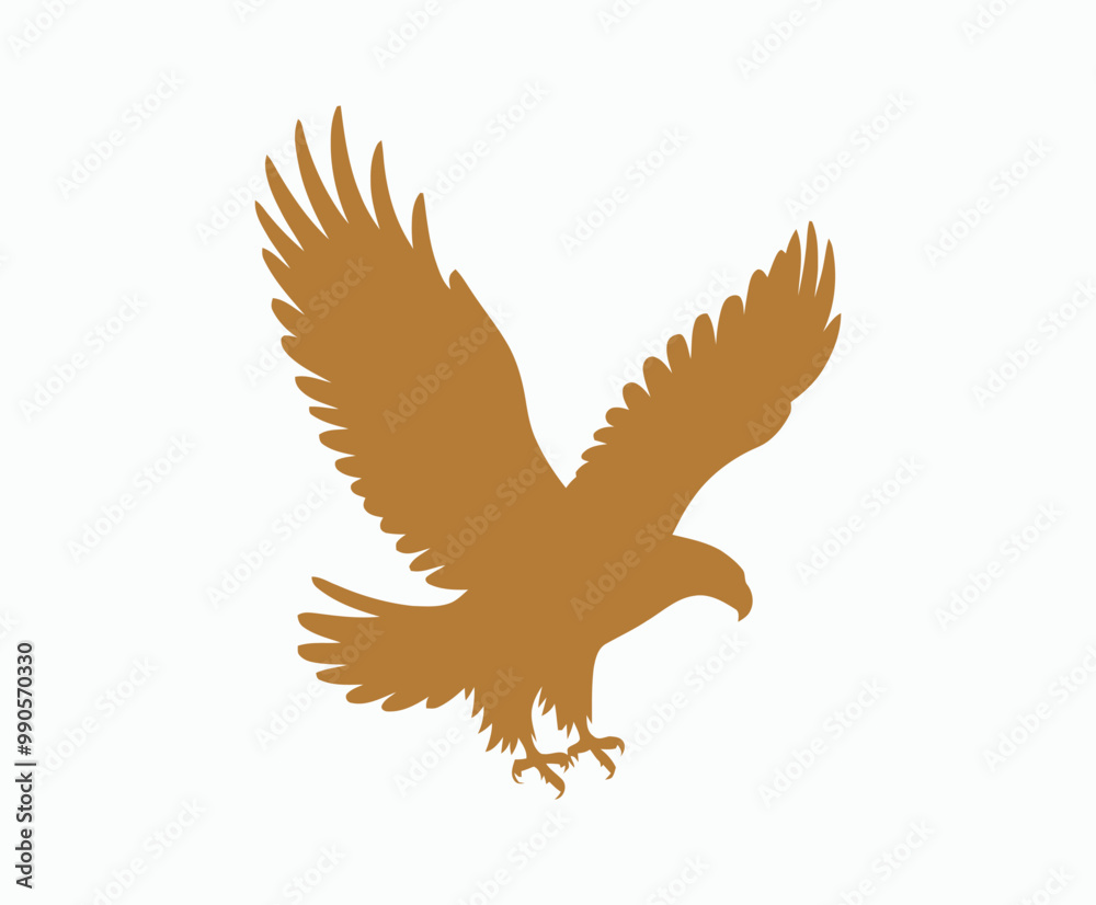 Fototapeta premium Golden eagle silhouette editable EPS vector isolated illustration template on a white background