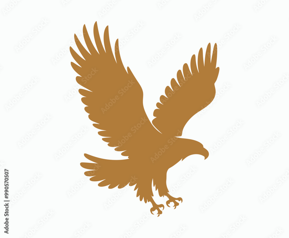 Fototapeta premium Golden eagle silhouette editable EPS vector isolated illustration template on a white background