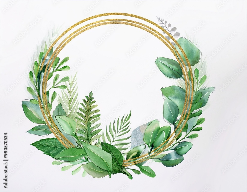 Frame with branches and green leaves. Spring or summer stylized foliage. Frame with branches and green leaves. Spring or summer stylized foliage.