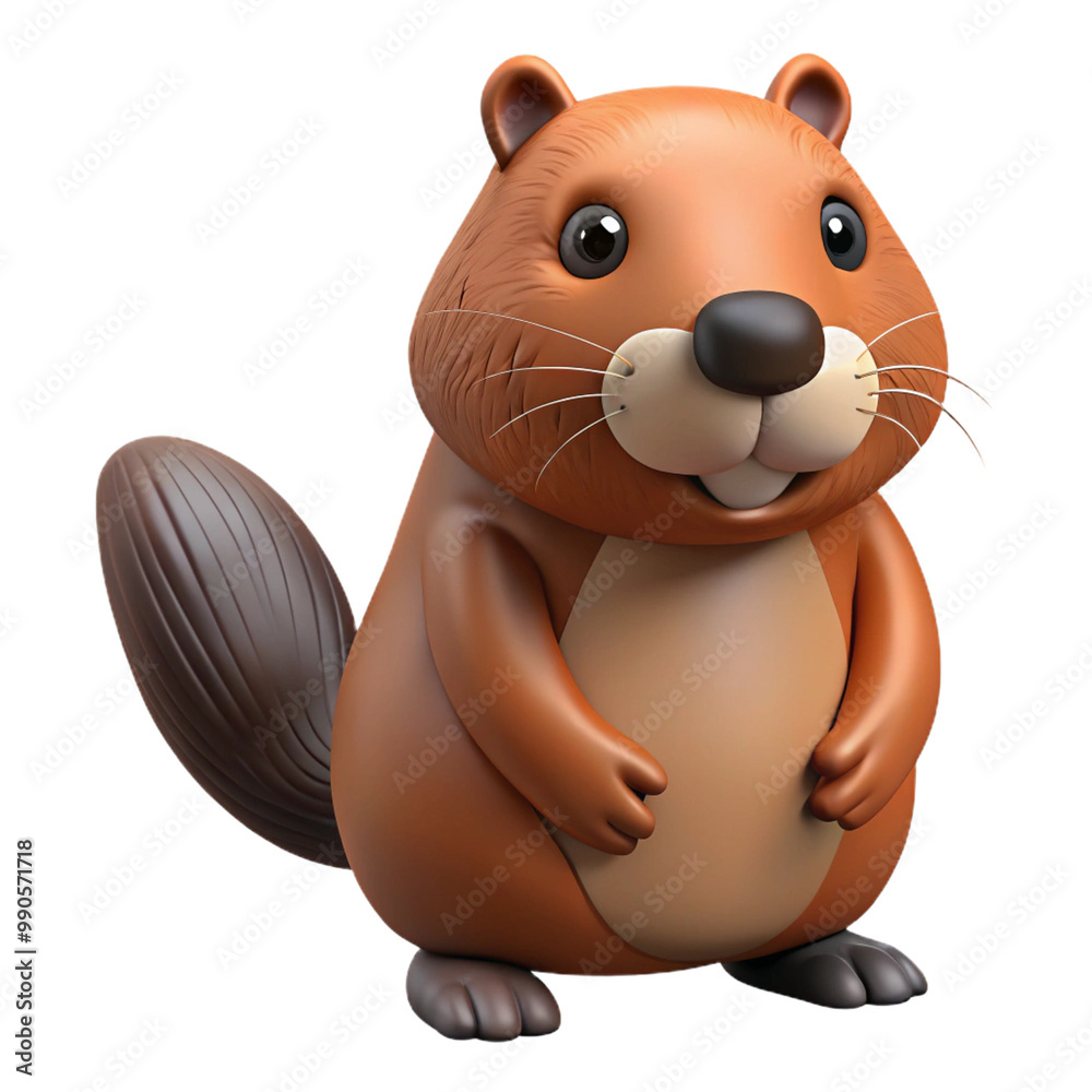 A 3D rendering of an adorable beaver standing with a cheerful expression. The beaver's playful and charming design makes it suitable for children's content or animations A 3D rendering of an adorable beaver standing with a cheerful expression. The beaver's playful and charming design makes it suitable for children's content or animations