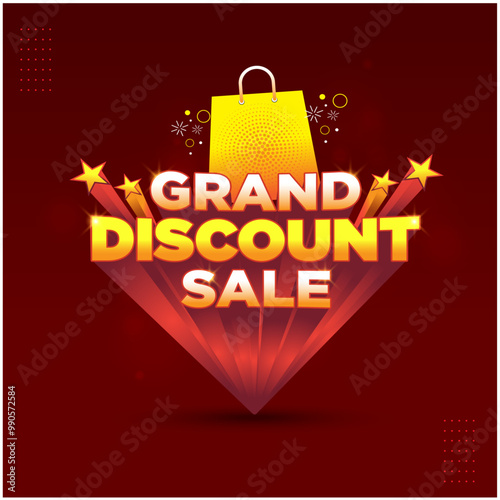 Grand Discount Sale 3D Logo with Shopping Bag. Advertising, Marketing, Promo, Sale, Offer, Celebrations, Discount, Retail