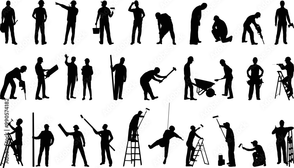 set of silhouettes builders work, vector set of silhouettes builders work, vector