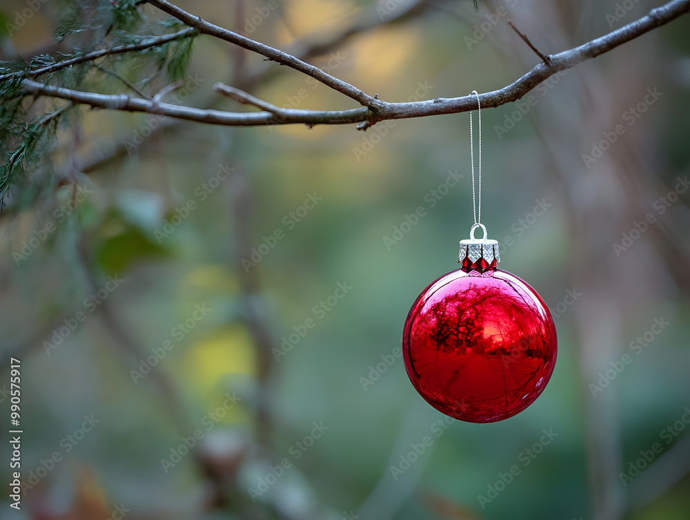 Simple holiday ornament hanging from a tree branch.
Simple holiday ornament hanging from a tree branch.