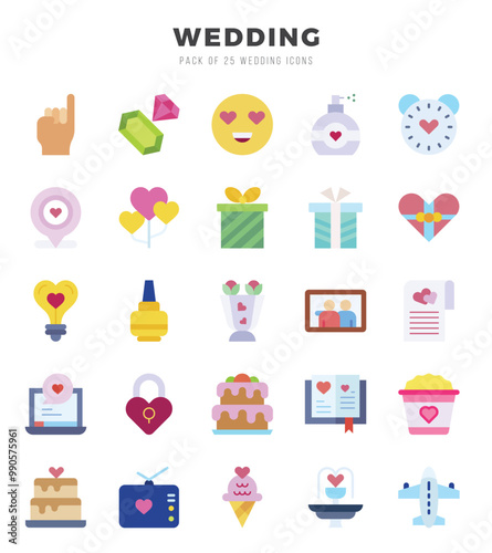 Set of 25 Wedding Flat Icons Pack.