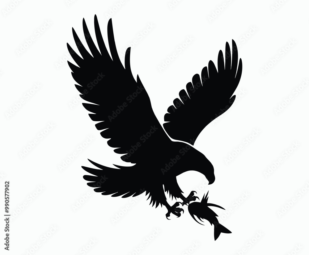 Obraz premium Golden eagle silhouette editable EPS vector isolated illustration template on a white background