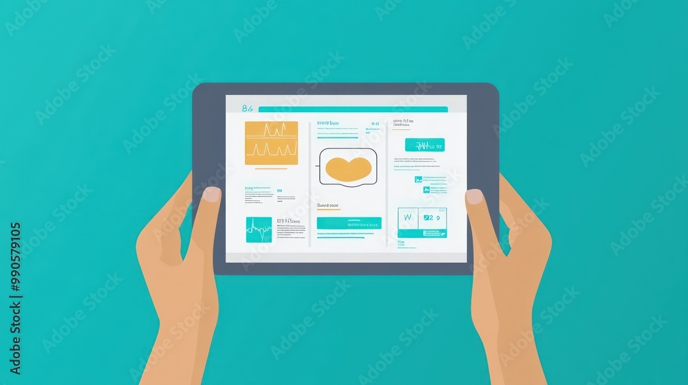 A person holding a tablet displaying data and analytics. A person holding a tablet displaying data and analytics.
