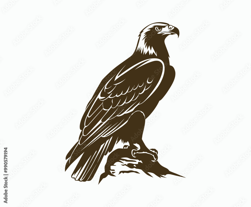 Obraz premium Golden eagle silhouette editable EPS vector isolated illustration template on a white background