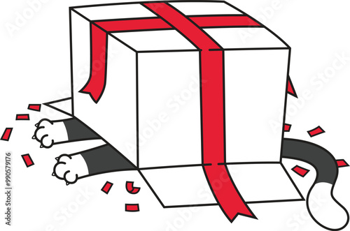 Cartoon funny cat under carton box vector illustration