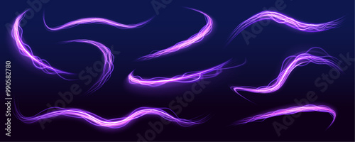 Set of neon blurry light circles at motion. Abstract image of speed motion on the road. Vector glitter light fire flare trace.	