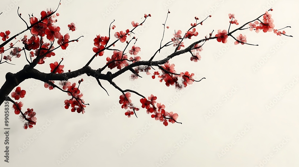 Cherry Blossom Branch with Misty Background Cherry Blossom Branch with Misty Background