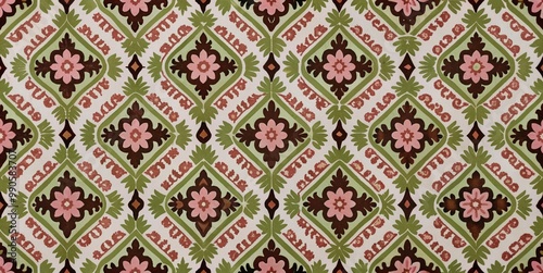 Minimalist historical floral pattern for textile and wallpaper design