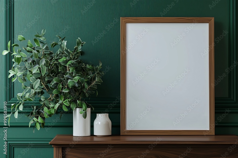 Blank Canvas Mockup with Green Wall and Vases Blank Canvas Mockup with Green Wall and Vases