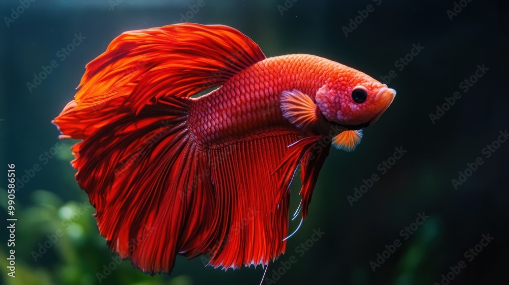 Red Betta Fish with Flowing Fins Red Betta Fish with Flowing Fins
