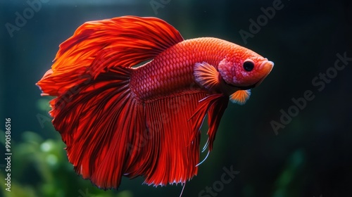 Red Betta Fish with Flowing Fins