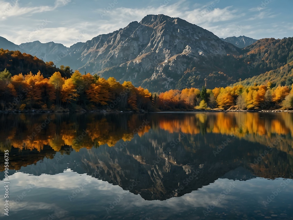 custom made wallpaper toronto digitalAutumn reflection of a mountain in still water.