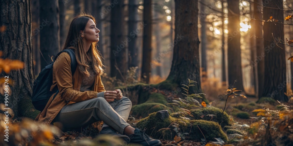 Peaceful shinrin-yoku experience in autumn forest serenity Peaceful shinrin-yoku experience in autumn forest serenity