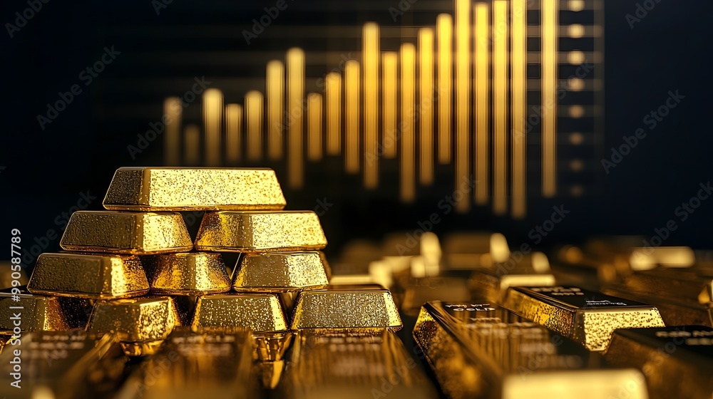 Solitary Gold Bars Stacked in Foreground Solitary Gold Bars Stacked in Foreground