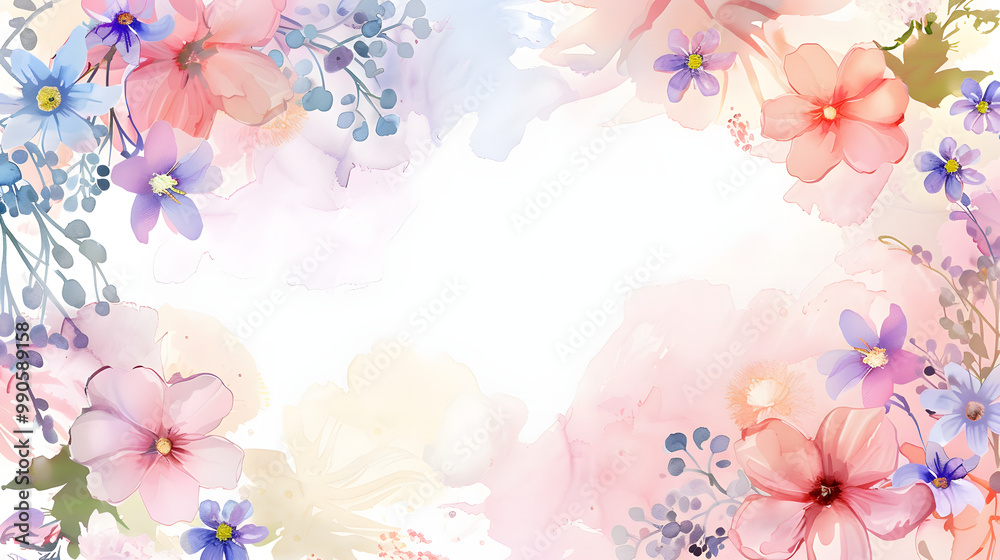 Fototapeta premium Pastel Floral Frame Background watercolor