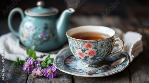 A Cup of Tea on a Wooden Table