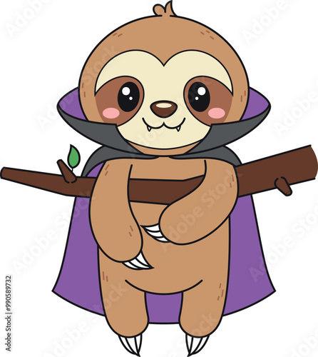 Cartoon cute vampire sloth vector illustration