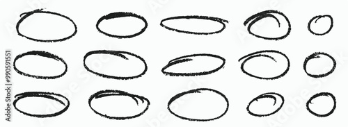 Hand Drawn Circle Editing Highlighting, Brush marker pen round ovals, Scribble round frame for text highlight. Vector illustration.