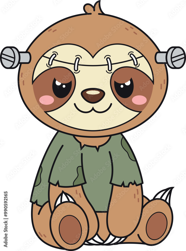Naklejka premium Cartoon sloth frankenstein monster vector illustration