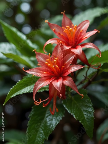 Beautiful Hamelia patens flowers. photo