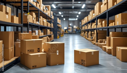 Efficient logistics distribution with cardboard boxes on conveyor belts for ecommerce package delivery in warehouses and factories