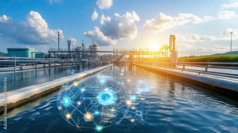 Fototapeta premium Smart city infrastructure with advanced water recycling and distribution systems