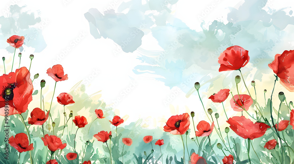 Obraz premium Poppy Ring Frame Background watercolor