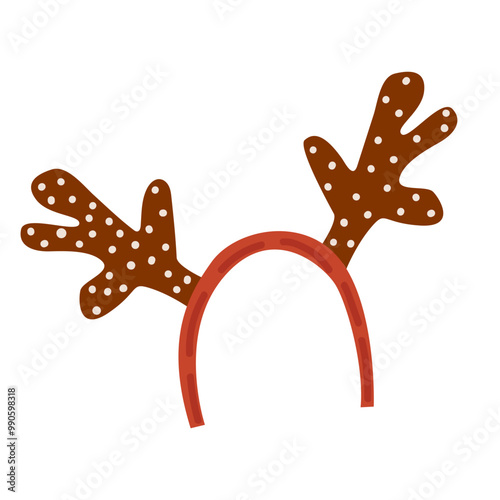 Christmas mask with brown reindeer antler isolated on white background, illustration.