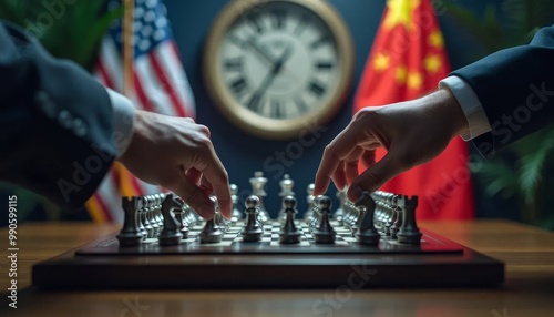 Illustration of international agreements and political strategies at the chess table