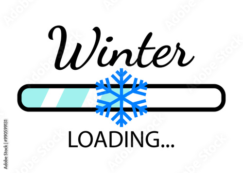 Logo con texto Winter Loading con barra de progreso con copo de nieve. Banner de descarga para felicitaciones y tarjetas