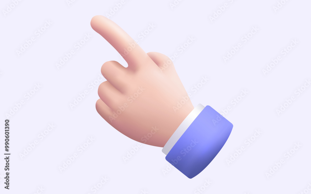 Hand pointing forward with index finger on pastel purple background, Finger touching, Touch, Choose Selection, Hand clicking, Press signal, 3d cartoon minimal style, Vector illustration. Eps 10