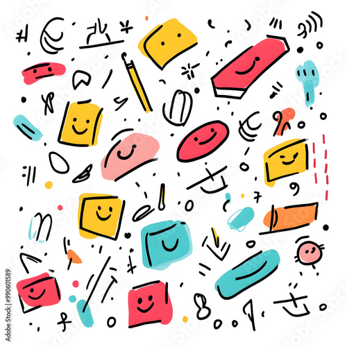 stationery in doodle 2D illustrator style, with cartoonish/symbolic elements and a white background.