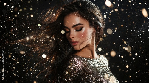 Captivating Woman In Winter Blizzard With Dramatic Makeup And Ethereal Gaze