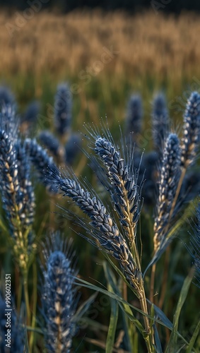 Blue barley swaying in the wind.