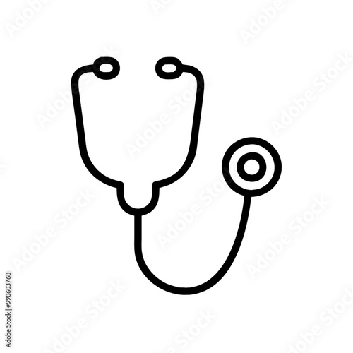 A black and gray stethoscope with ear tips and chest piece. The tubing forms a smooth curve, and the design is simple and modern, on a transparent background