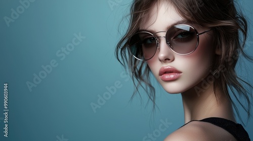 Alluring Young Woman in Stylish Sunglasses Posing in Studio