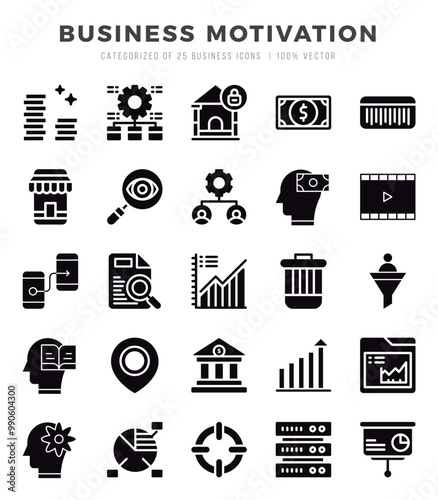 Set of Business Motivation Icons Glyph icons collection.