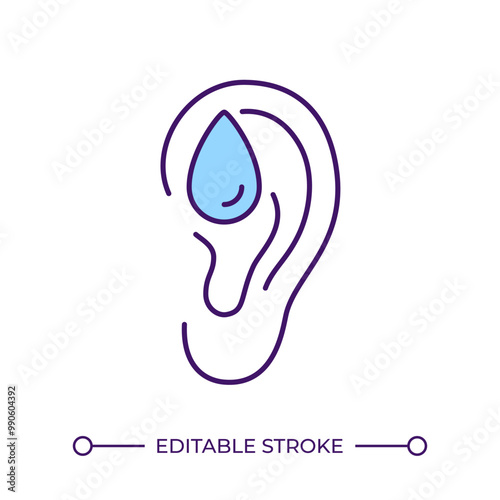 Eardrops RGB color icon. Ear infection treatment with medication. Otology medical concept. Ear care and hygiene. Isolated vector illustration. Simple filled line drawing. Editable stroke