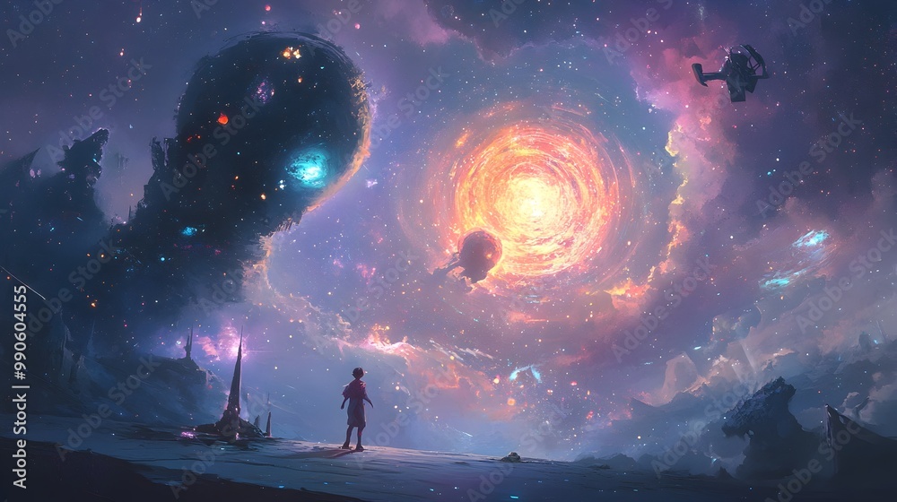 Obraz premium Swirling Ethereal Figures Dancing Through Vibrant Dreamscape