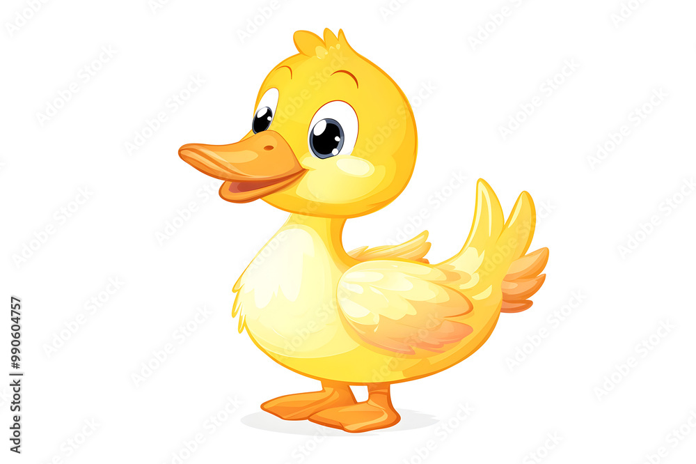 Fototapeta premium Adorable Cartoon Duckling with Bright Yellow Feathers and Webbed Feet Swimming in Water