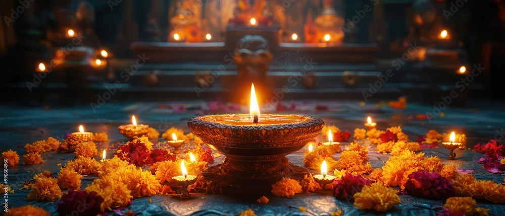 A serene candlelight scene with flowers, symbolizing peace and spirituality in a vibrant setting. A serene candlelight scene with flowers, symbolizing peace and spirituality in a vibrant setting.
