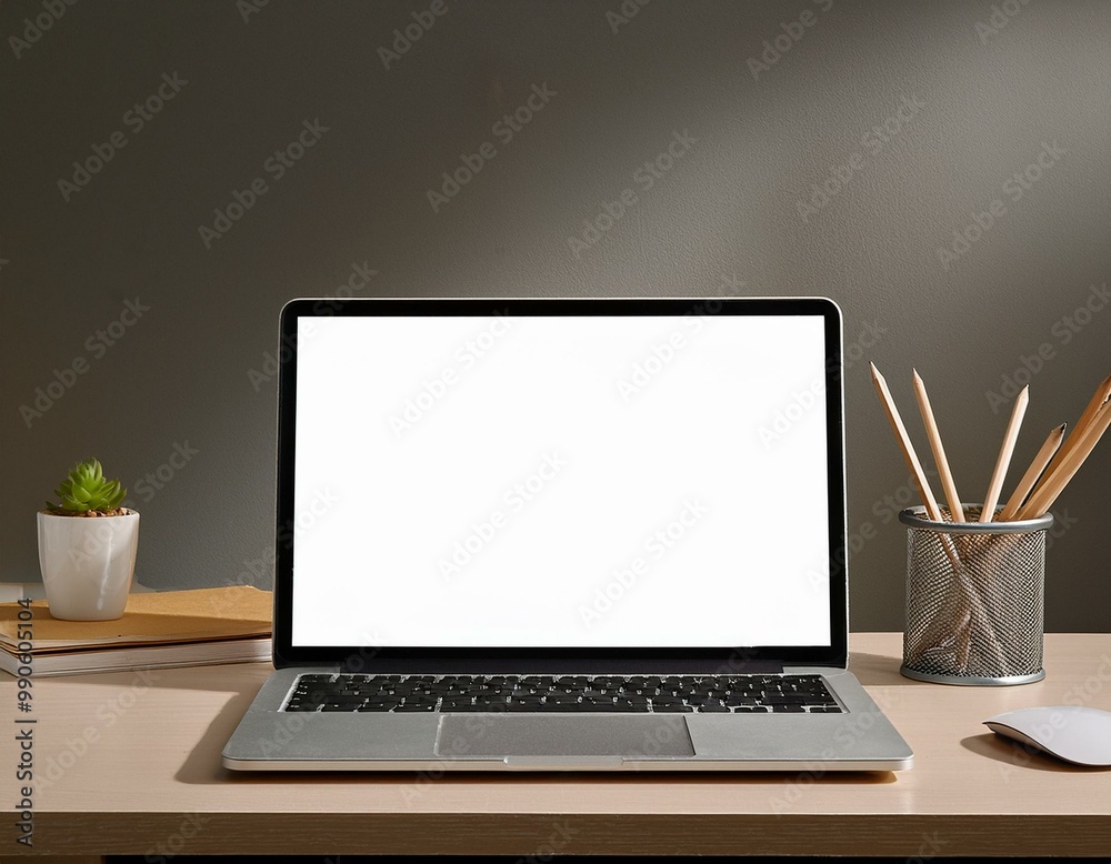Laptop with blank empty white screen display mock-up, isolated on white background clipping path, full depth of field . silver open Isolated Devices Mockup Laptop with blank empty white screen display mock-up, isolated on white background clipping path, full depth of field . silver open Isolated Devices Mockup