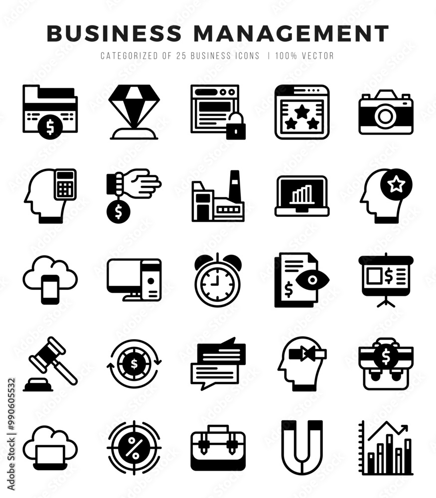 Set of Business Management Icons. Simple Lineal Filled art style icons pack.