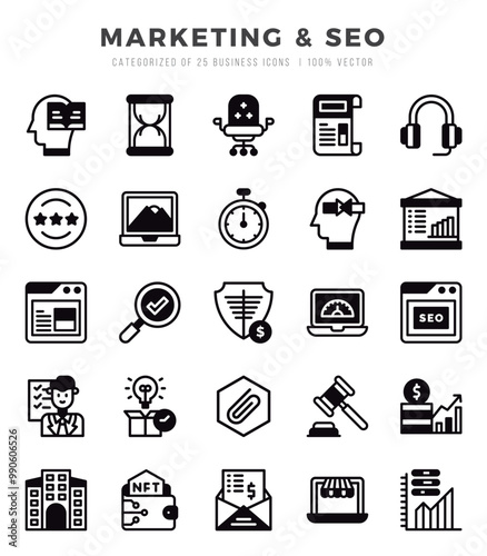 Marketing & SEO icons Pack. Lineal Filled icons set. Marketing & SEO collection set.
